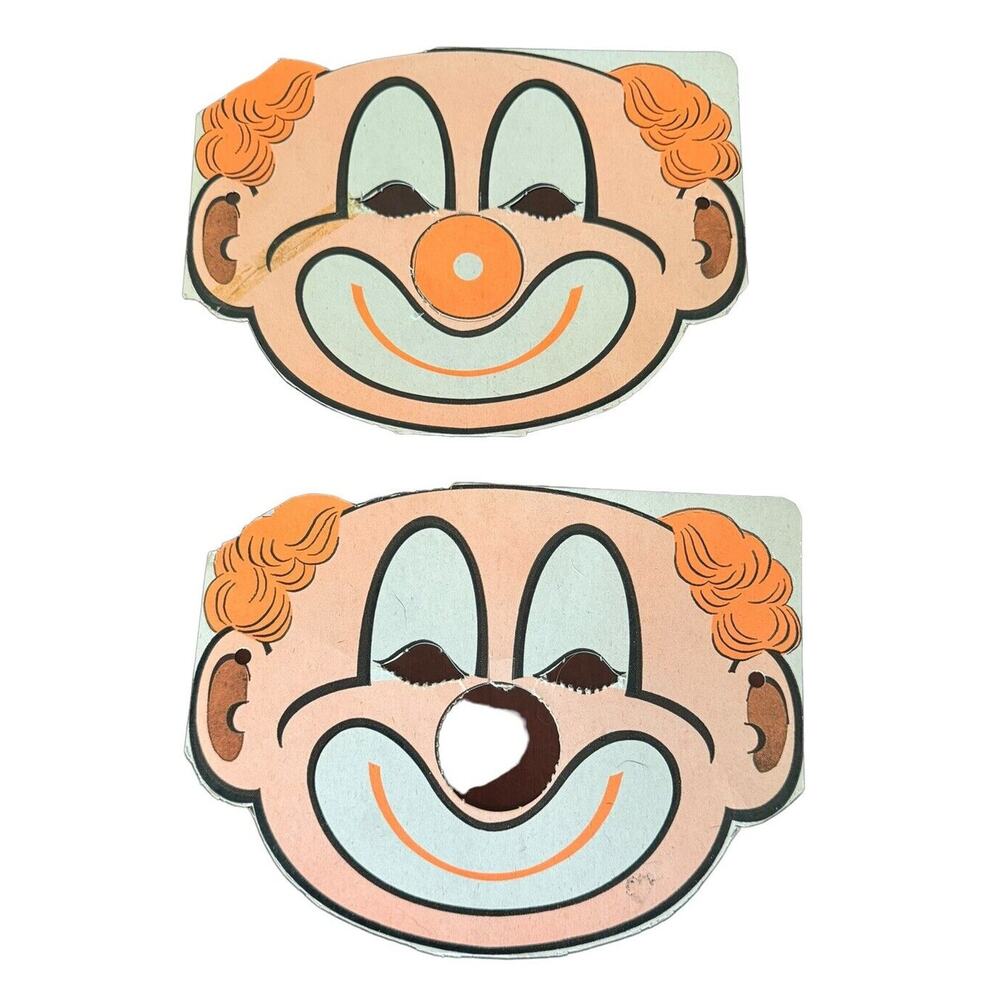 Paper Clown Masks (2) VTG Dress Up Halloween Spooky Season Circus READ NOTE